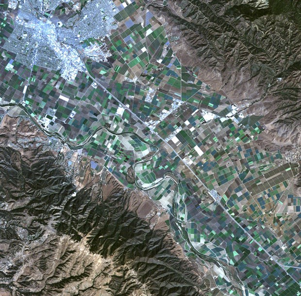 A view of Salinas, Calif. compiled from Landsat 5 data. Photo credit: Forrest Melton, Cooperative for Research in Science and Technology at NASA Ames Research Center