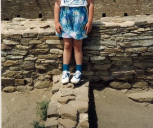 The author in 1992—age 8—at Chaco Culture National Historic Park in northwestern New Mexico. Chaco Canyon was home to thousands of Puebloans from 850 to 1250. Photo credit: Brian Sharlach.